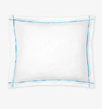 Sferra Tratto White Standard Sham Blue Satin Stitch Lines Embroidery  Italy NEW12