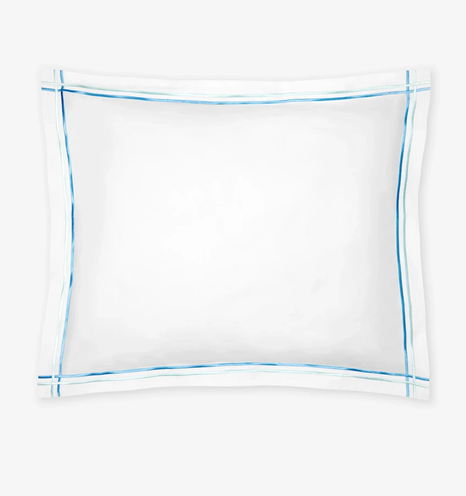 Sferra Tratto White Standard Sham Blue Satin Stitch Lines Embroidery  Italy NEW12