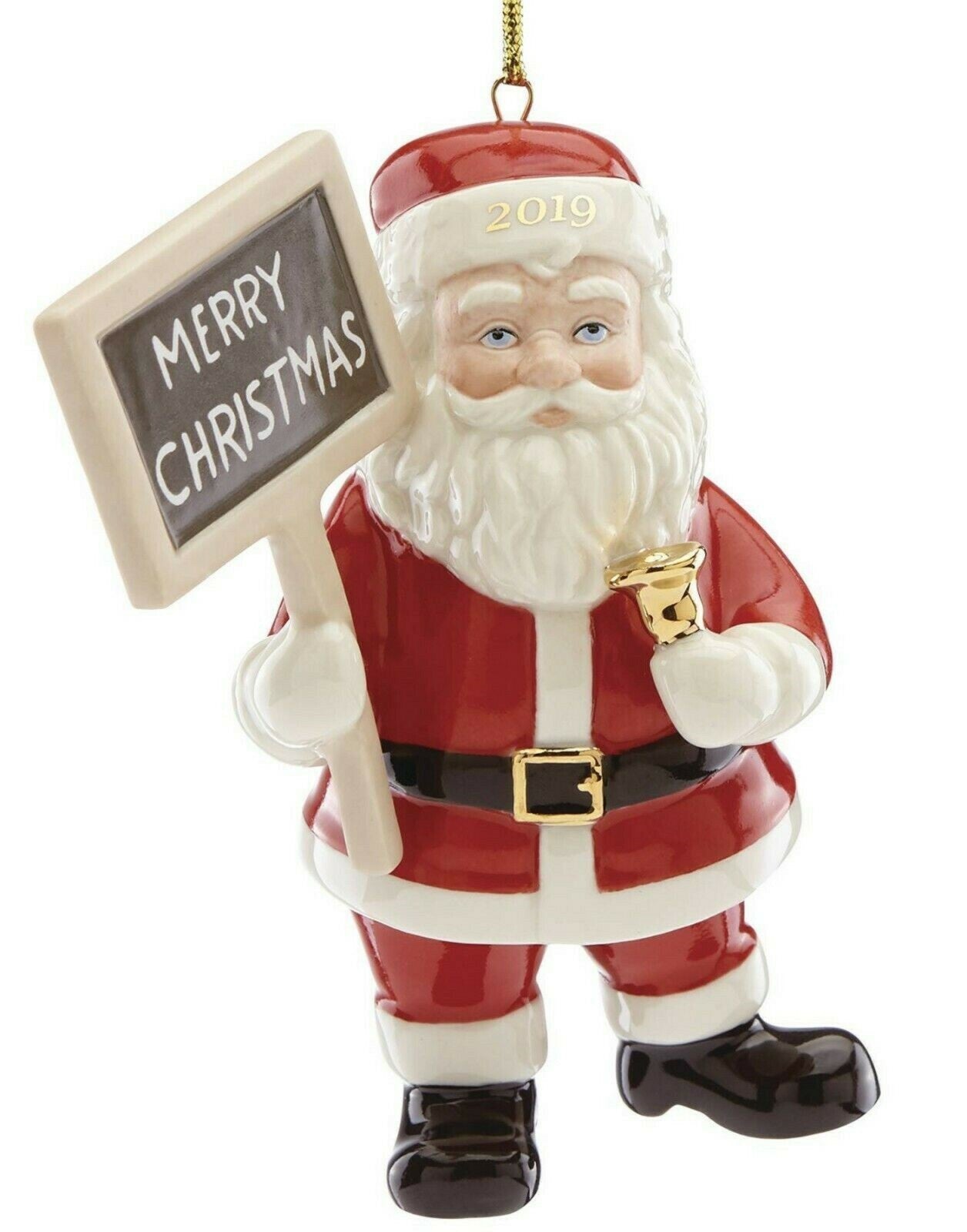 Lenox 2019 Santa Figurine Ornament Annual Holding Sign Merry Christmas Bell NEW0