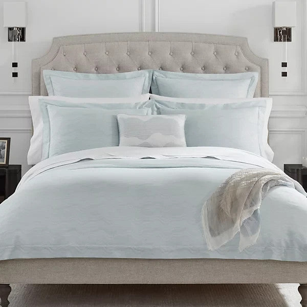 Sferra Onda Queen Duvet Cover Aquamarine Print Cotton Sateen Jacquard Italy NEW1