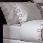 Yves Delorme Italics White Queen Duvet Tan Embroidery Egyptian Cotton Sateen NEW3
