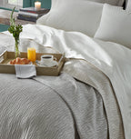 Sferra Ondate Dark Khaki King Blanket Cover Two Toned Textured Cotton Italy NEW6