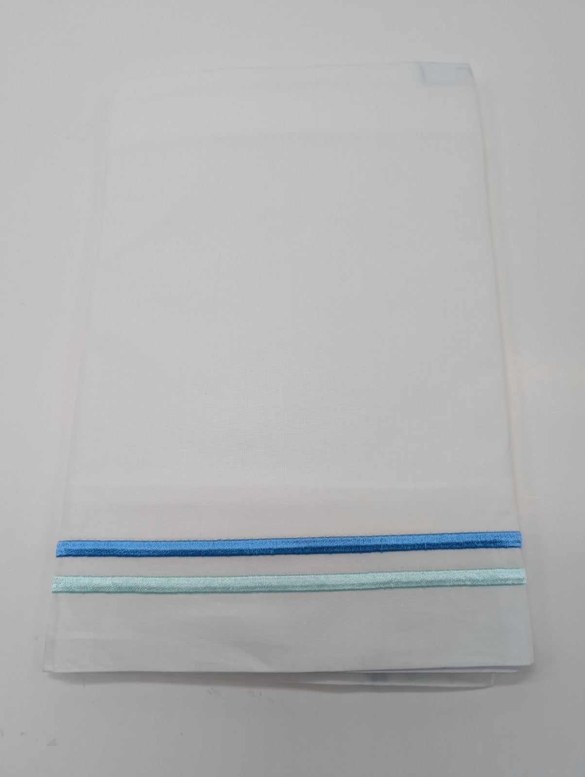Sferra Tratto White Standard Sham Blue Satin Stitch Lines Embroidery  Italy NEW15