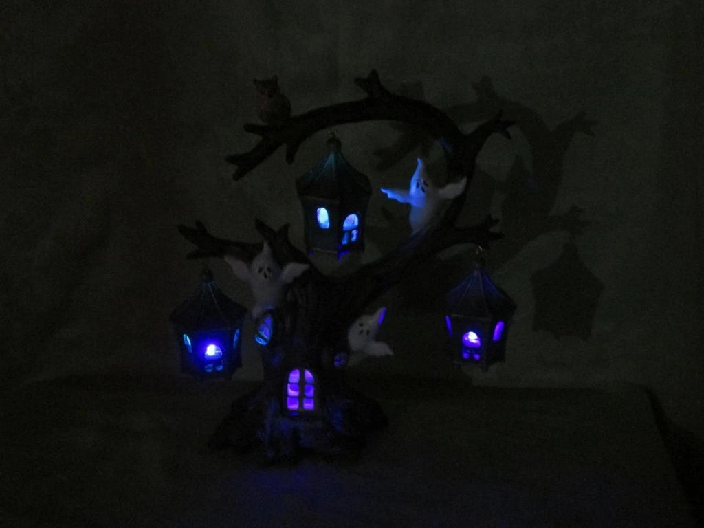 Lenox Halloween Spooky Lighted Tree Figurine Ghoulish Lanterns Ghosts Owl NEW2