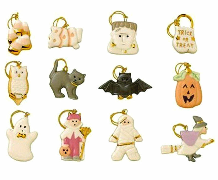 Lenox Halloween Trick Or Treat Miniature Tree Ornaments 12 Pumpkin Ghost Cat NEW0