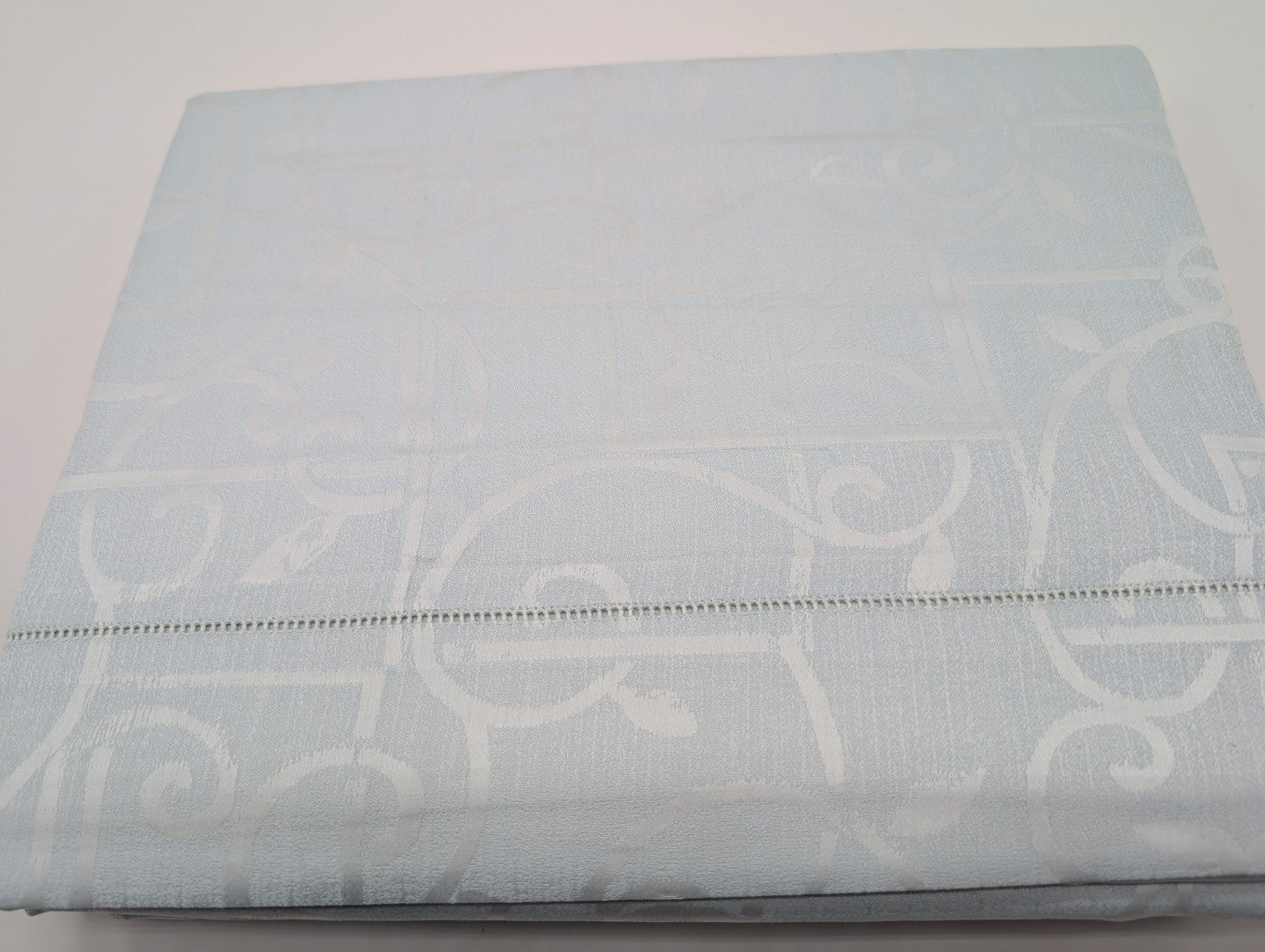 Sferra Graticcio Aquamarine King Duvet Set 3PC Cotton Sateen Jacquard Italy NEW14