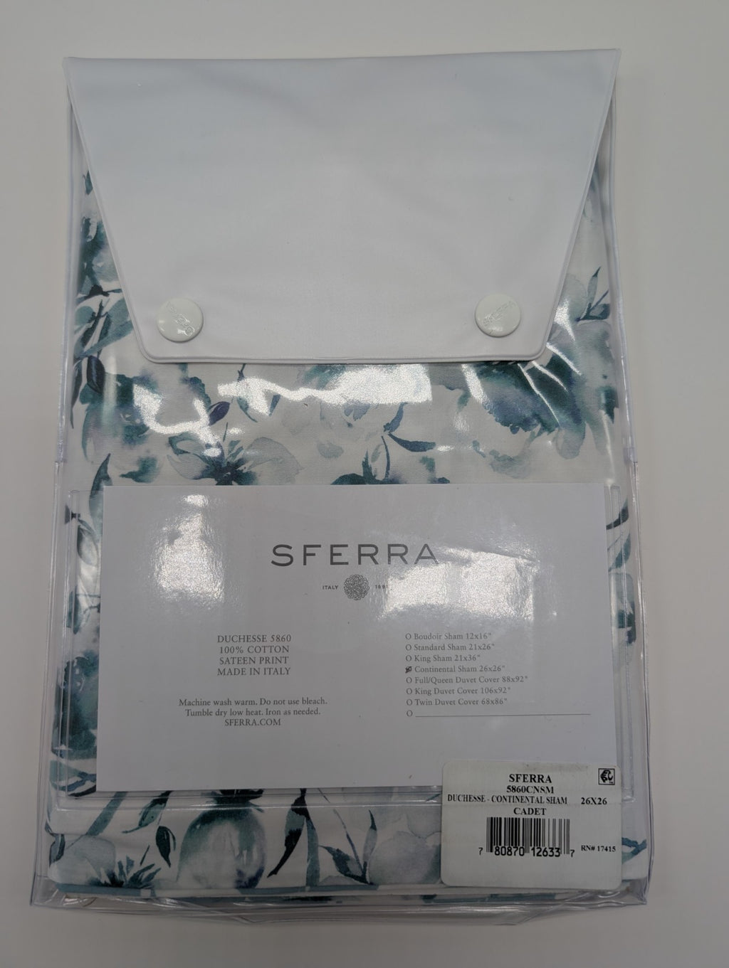 Sferra Duchesse Cadet Euro Sham Blue Floral Print Reversible Sateen Italy NEW1