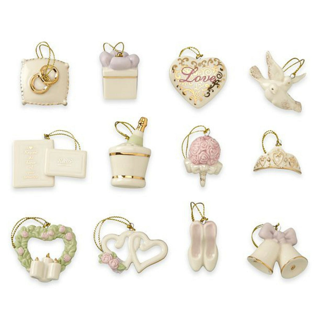 Lenox Wedding Tree and 12 Ornaments Miniature Bridal Bouquet Dove Heart Bell NEW2