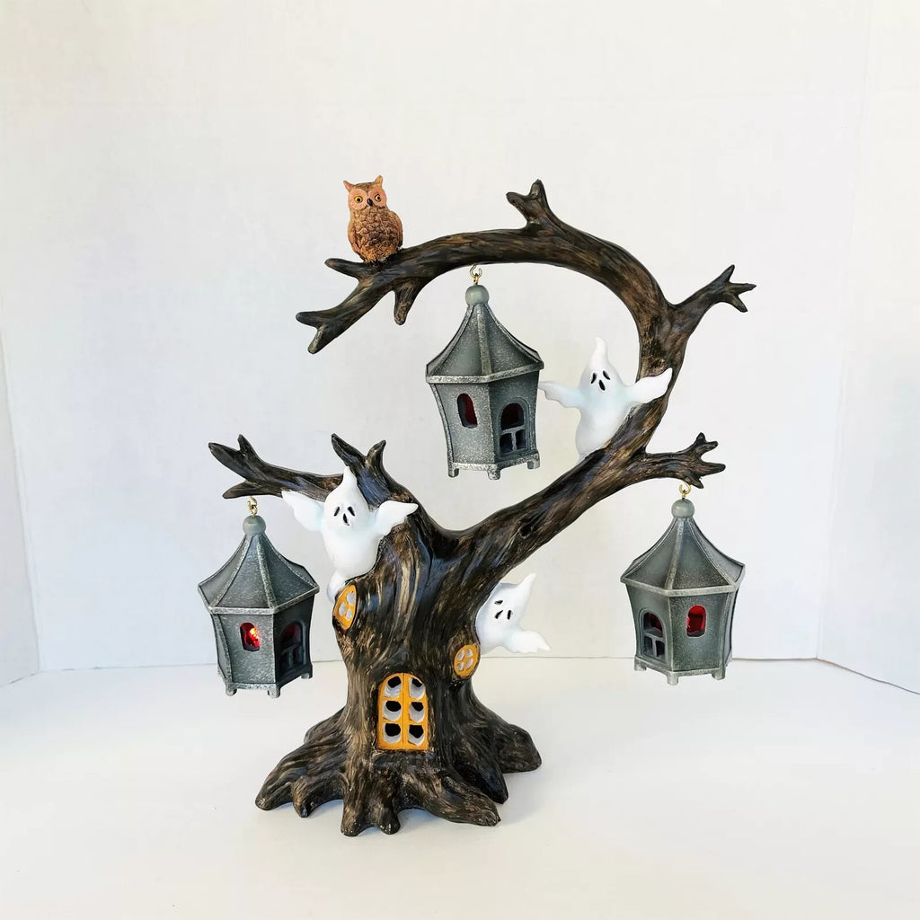 Lenox Halloween Spooky Lighted Tree Figurine Ghoulish Lanterns Ghosts Owl NEW7