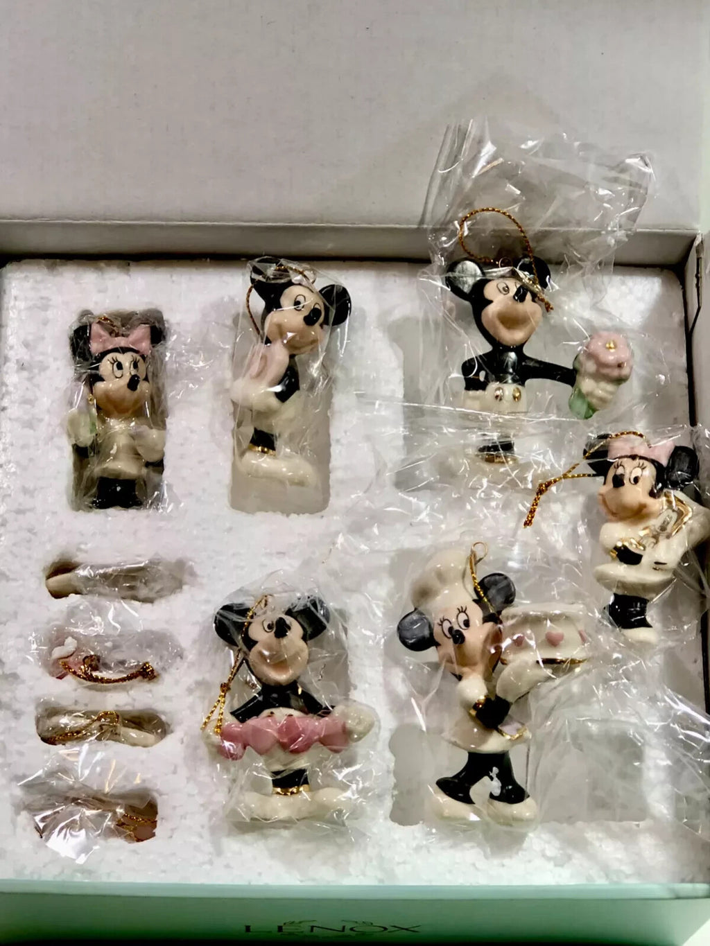 Lenox Disney Mickey Minnie Mouse Mini Tree Ornaments Set 10 Romantic Moments NEW3
