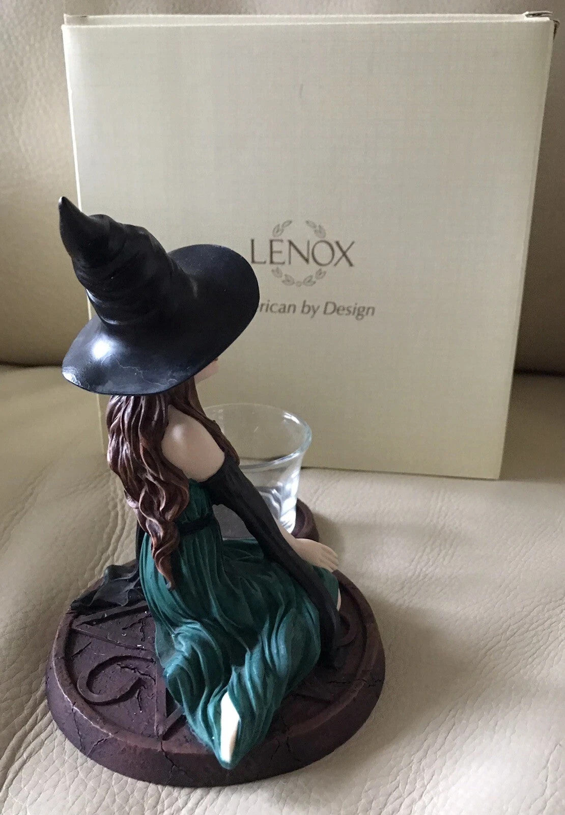 Lenox Halloween Sorceress Witch Votive Figurine Emerald Gown Casting Spell NEW6