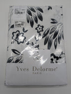 Yves Delorme Silhouette Queen Flat Sheet Black White Print Pink Cuff Percale NEW12