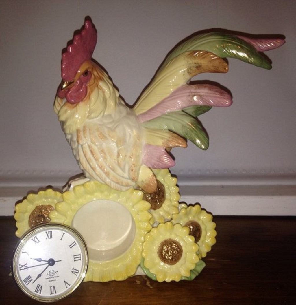 Lenox Rooster Clock Figurine Country Gentleman Colorful Sunflowers Quartz 9" NEW2