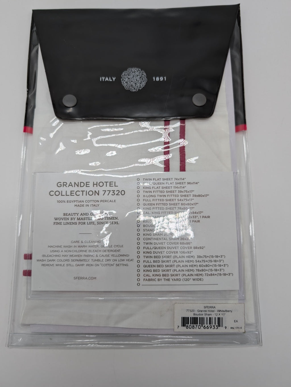 Sferra Grande Hotel King Sham Egyptian Percale White/Berry Double Stitch New9