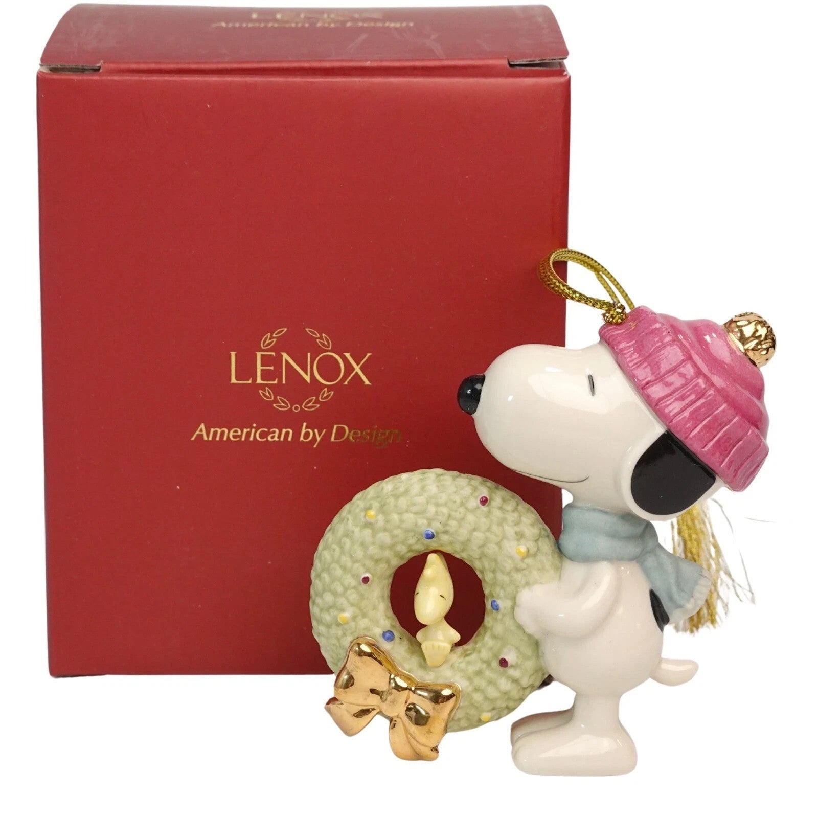Lenox Peanuts Snoopy's Christmas Wreath Ornament Figurine Woodstock Beagle NEW12