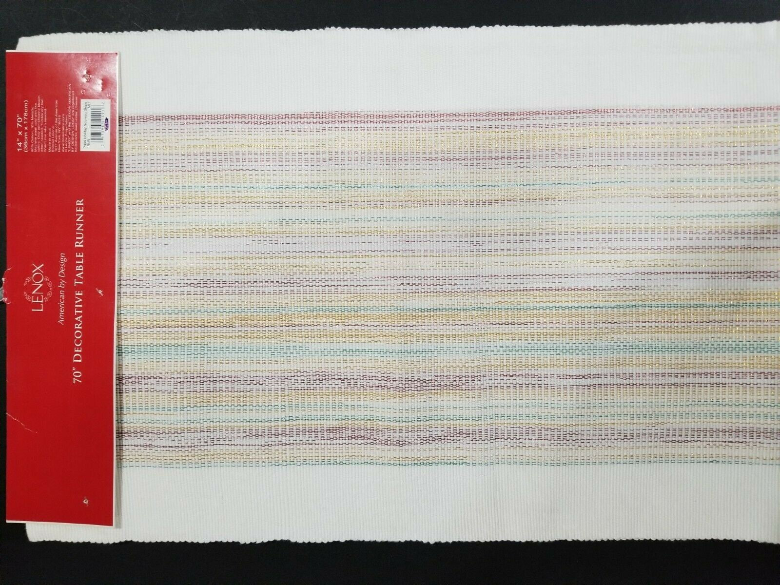 Lenox Holiday Table Runner Nouveau Metallic Multi Color Stripe Christmas 70" NEW5
