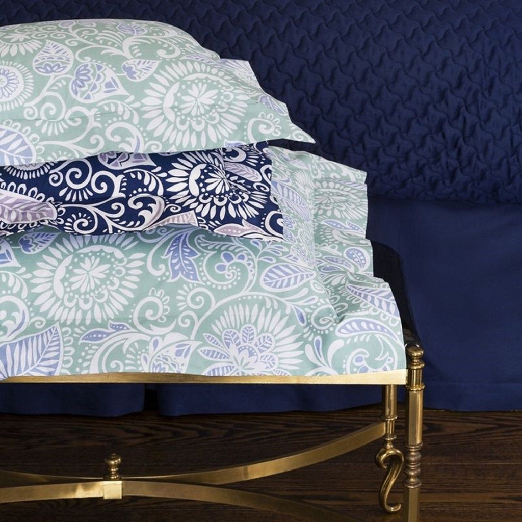 Sferra Ressa Aqua Euro Sham Floral Cornflower Blue Cotton Percale Italy NEW3