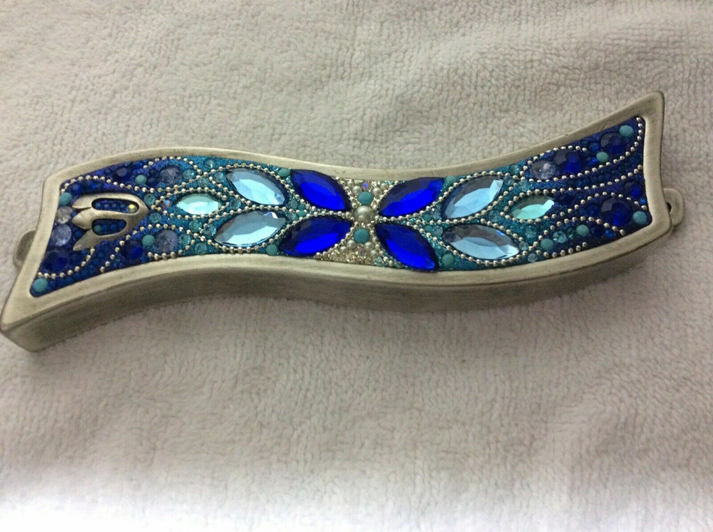 Lenox Mezuzah Case Blue Brilliance Swarovski Crystals Orit Schatzman Israel NEW3