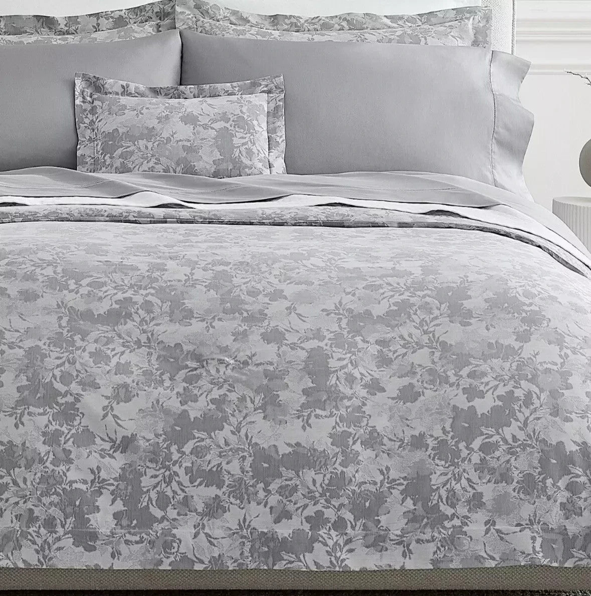 Sferra Chiara Slate Euro Sham Lush Floral 100% Cotton Sateen Jacquard Italy NEW2