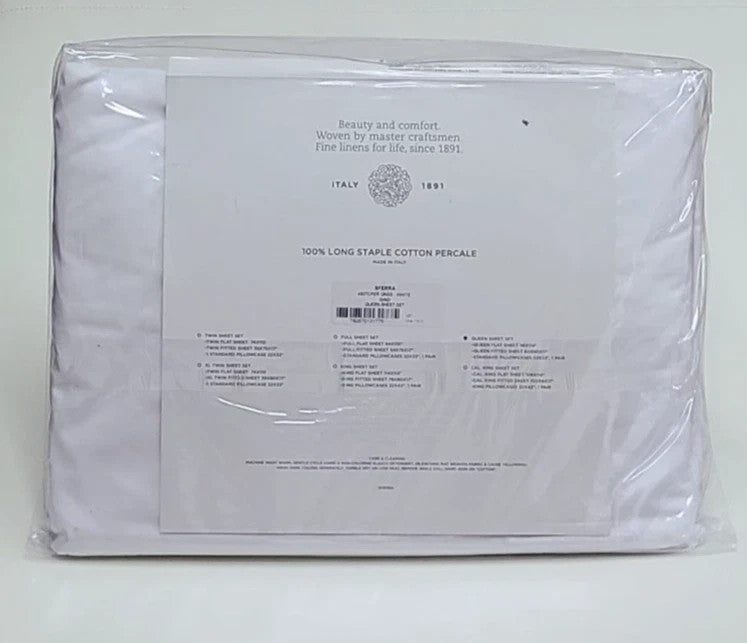 Sferra Gino White Queen Sheet Set 4 PC Solid 100% Cotton Percale 450TC Italy NEW1