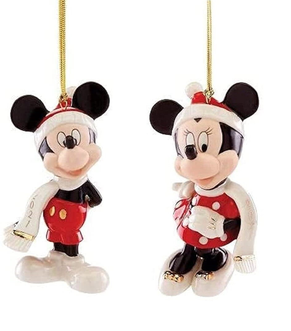 Lenox Disney 2021 Mickey & Minnie Figurine Ornament Set Mouse Winter Outfit NEW0