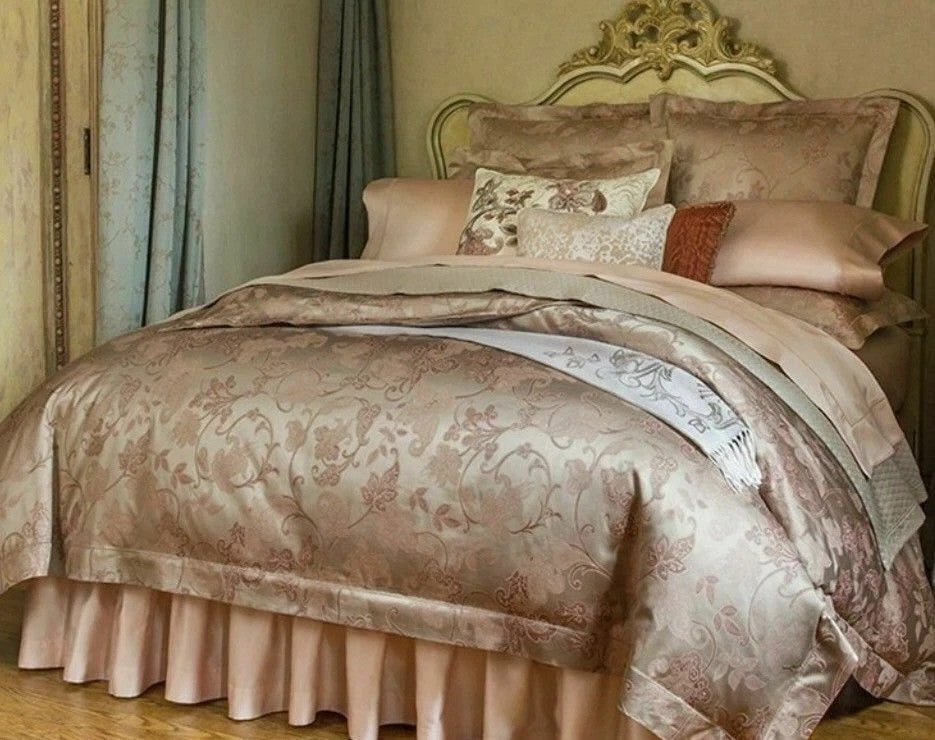 Sferra Bellanca Queen Duvet Set 3PC Floral Egyptian Cotton Jacquard Italy NEW2