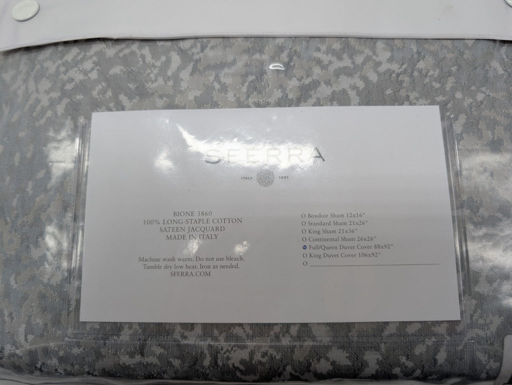 Sferra Bione Grey Queen Duvet Textured Pattern Cotton Sateen Jacquard Italy NEW14