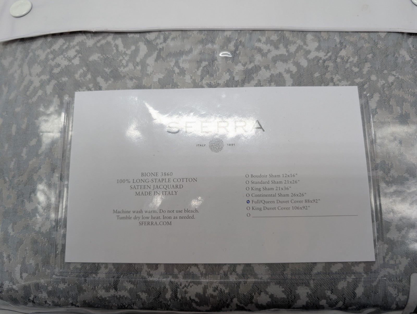 Sferra Bione Grey Queen Duvet Textured Pattern Cotton Sateen Jacquard Italy NEW14