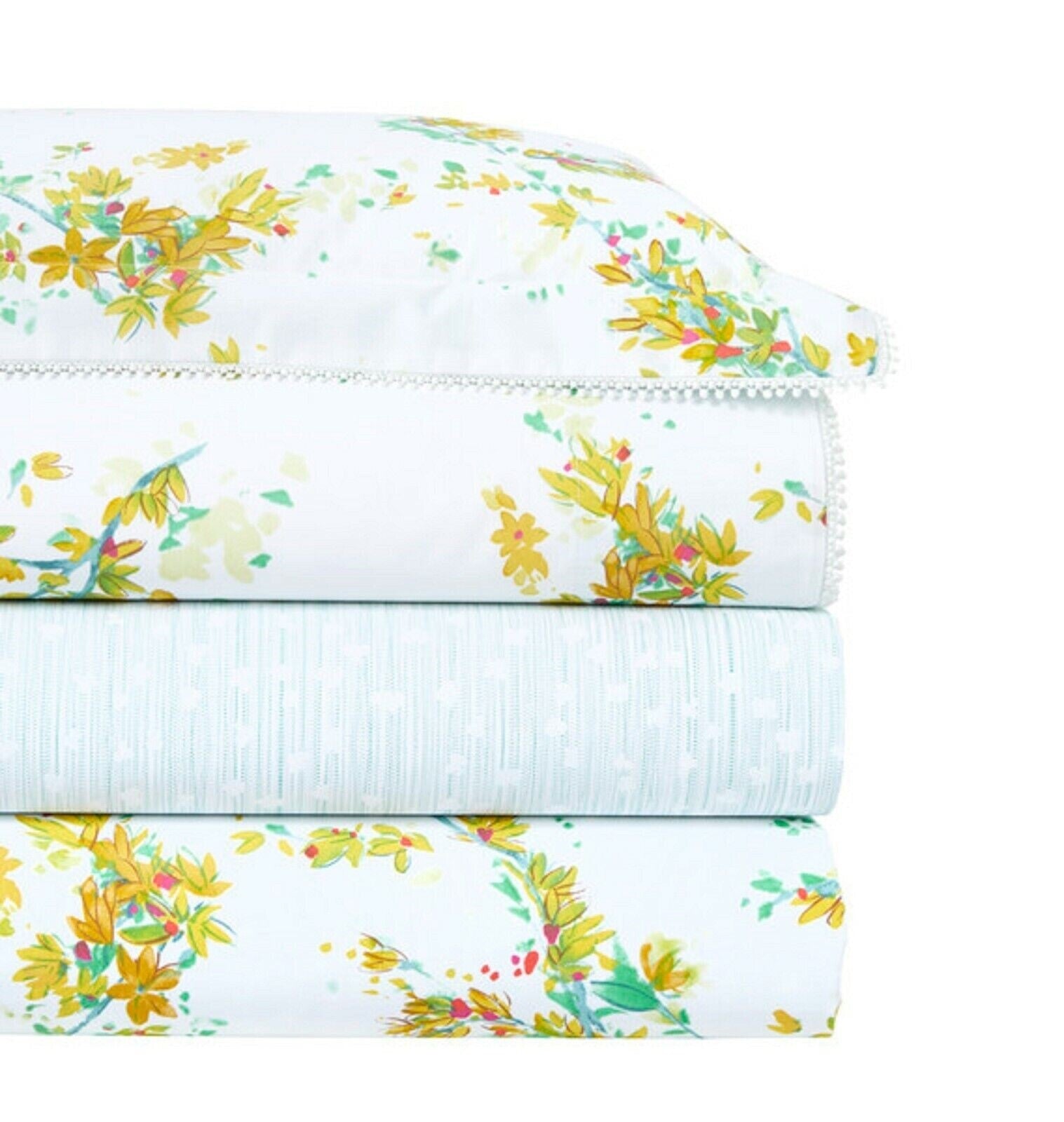 Yves Delorme Lucine King Duvet Set 3PC Floral Print Reversible Lace Finish NEW8
