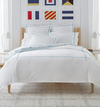 Sferra Tratto White Queen Duvet Blue Satin Stitch Line Embroidery Italy NEW1