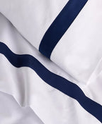 Sferra Estate White Queen Duvet Navy Applique Stripe Cotton Percale Italy NEW6