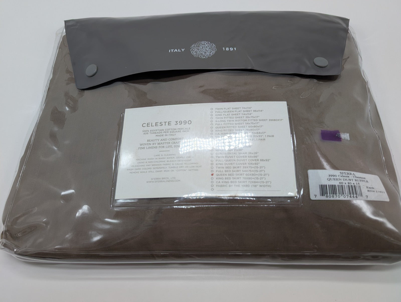 Sferra Celeste Brown Queen Bed Skirt Chestnut Gathered Egyptian Cotton Italy NEW2