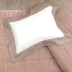 Yves Delorme Cocon  White Queen Flat Sheet Taupe Border Cotton Sateen Sureau NEW7