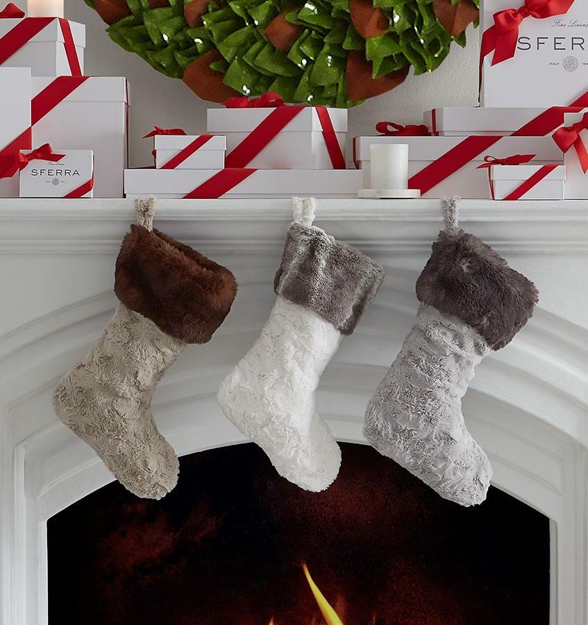 Sferra Stivali Christmas Stocking White Faux Fur Silver Cuff Soft Germany NEW2