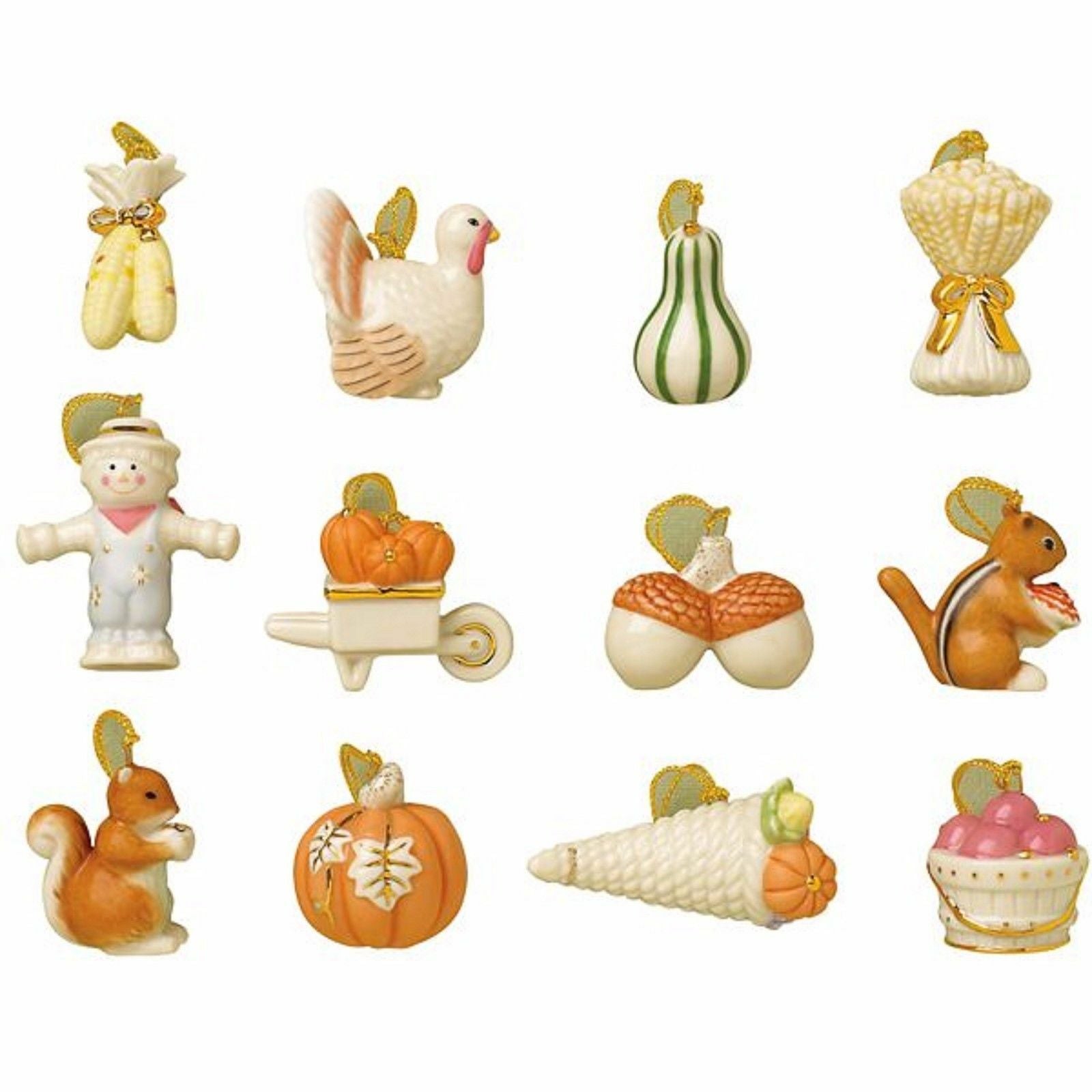 Lenox Autumn Delights Miniature Tree Ornaments 12 Thanksgiving Turkey Corn NEW0