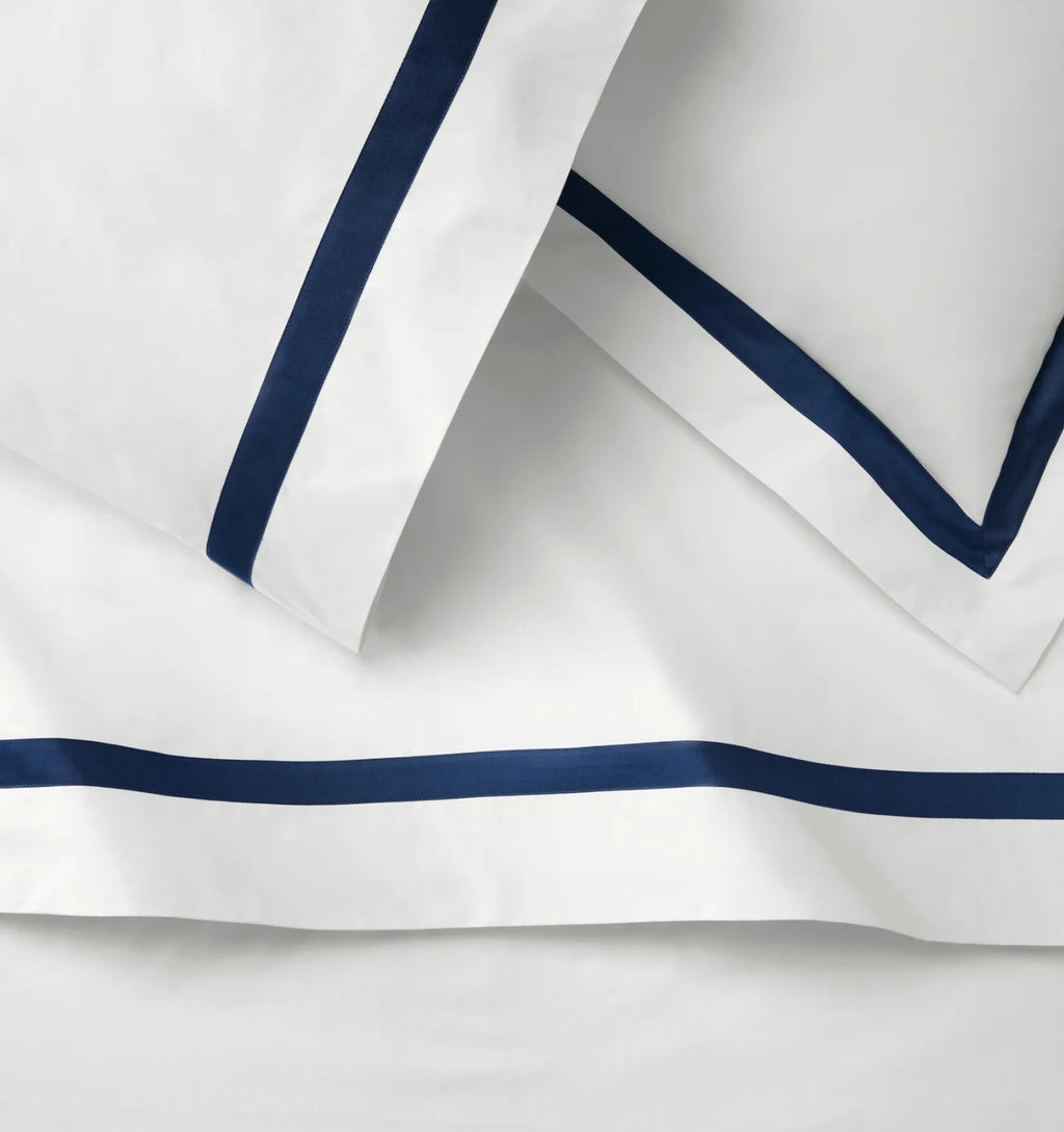 Sferra Estate White Queen Duvet Navy Applique Stripe Cotton Percale Italy NEW8