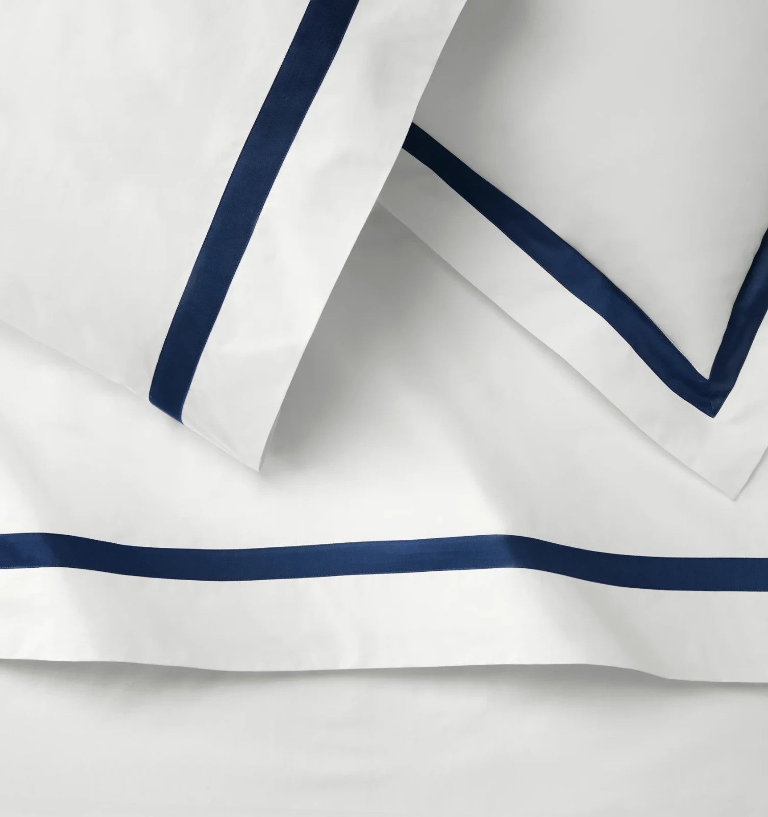 Sferra Estate White Queen Duvet Navy Applique Stripe Cotton Percale Italy NEW8
