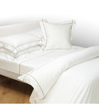 Yves Delorme Athena Queen Duvet Set 3PC Tan Stripes Egyptian Percale 500TC NEW1