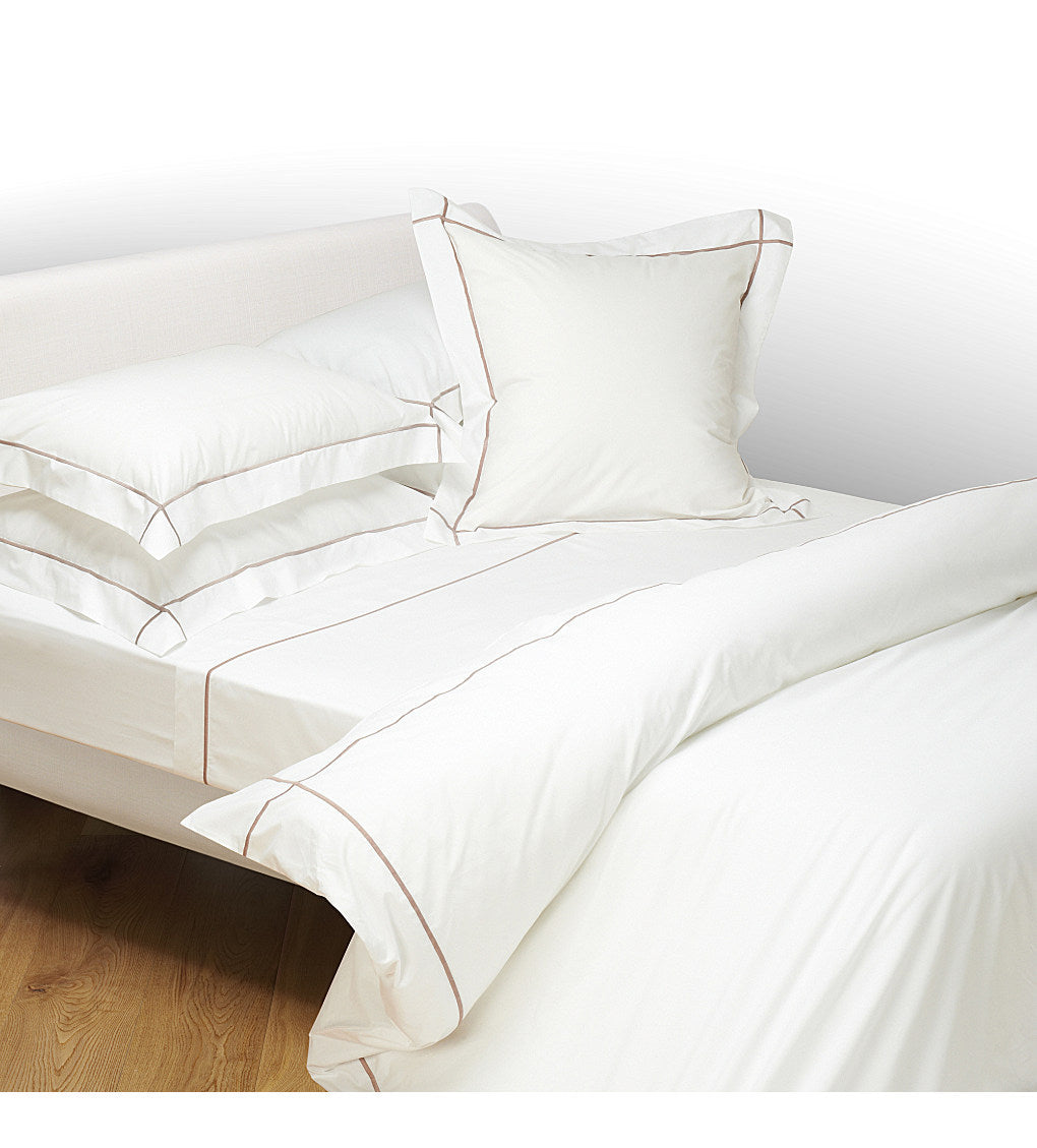 Yves Delorme Athena Queen Duvet Set 3PC Tan Stripes Egyptian Percale 500TC NEW1