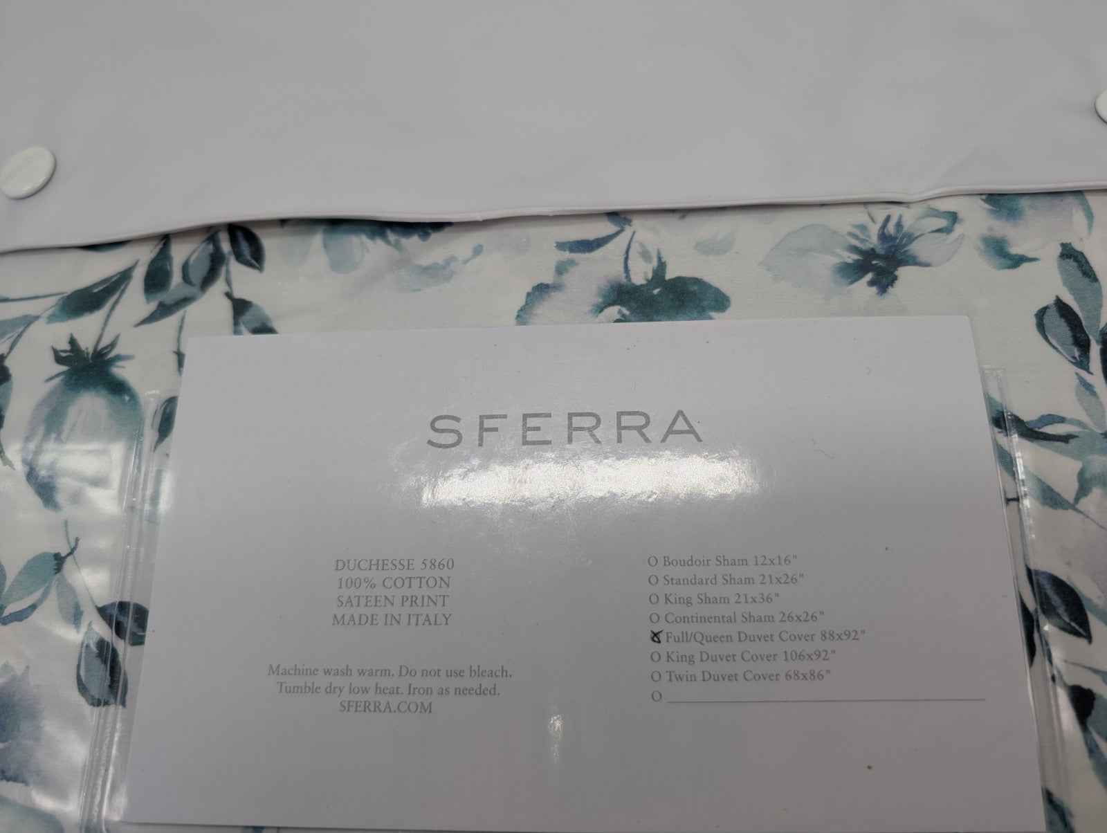 Sferra Duchesse Blue Queen Duvet Set 3PC Floral Cotton Print Reverses Italy NEW17