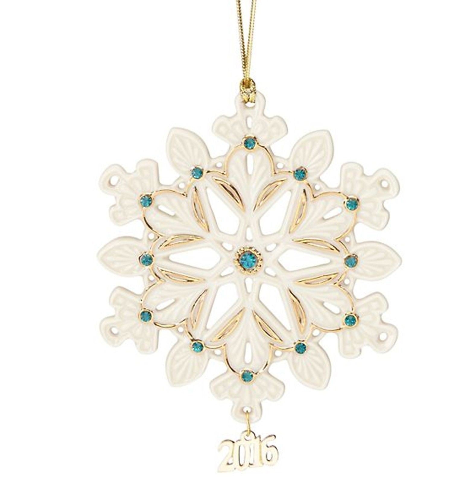 Lenox 2016 Gemmed Snowflake Ornament Annual Green Gold Crystals Christmas NEW0