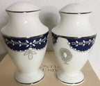 Lenox Empire Pearl Indigo Salt & Pepper Shaker Set Marchesa Platinum Dot USA NEW4