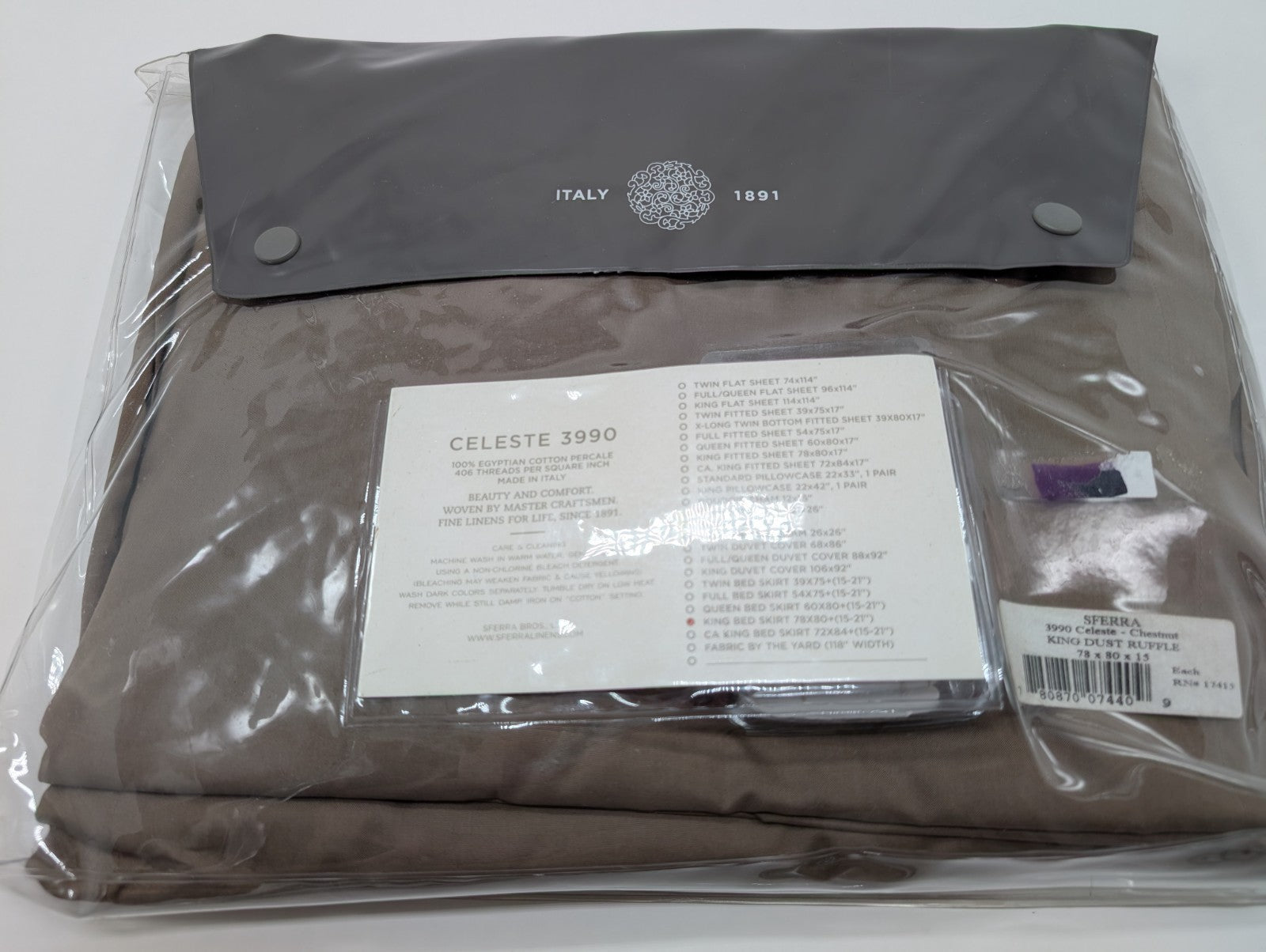 Sferra Celeste Brown King Bed Skirt Chestnut 3 Gathered Panels Cotton Italy NEW9