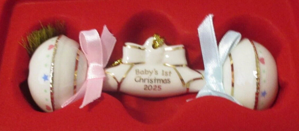 Lenox 2025 Baby's First Christmas Rattle Ornament 1st Ivory Gold Ribbon Gift NEW4