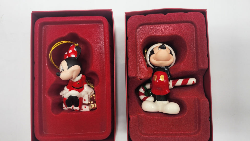 Lenox Disney 2024 Mickey & Minnie Figurine Ornaments 2 Mouse Candy Cane Gift NEW4