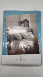 Yves Delorme Triomphe Aqua Queen Duvet Set 3PC Egyptian Cotton Sateen Lagon NEW13