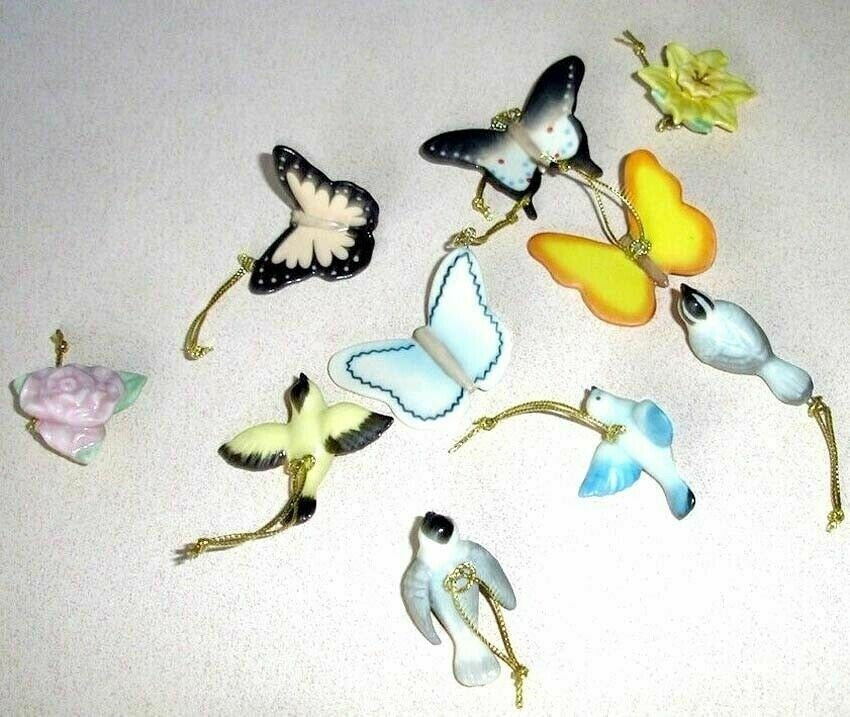 Lenox Spring Easter Mini Tree Ornaments Set 10 Flower Bird Butterfly Retired NEW1