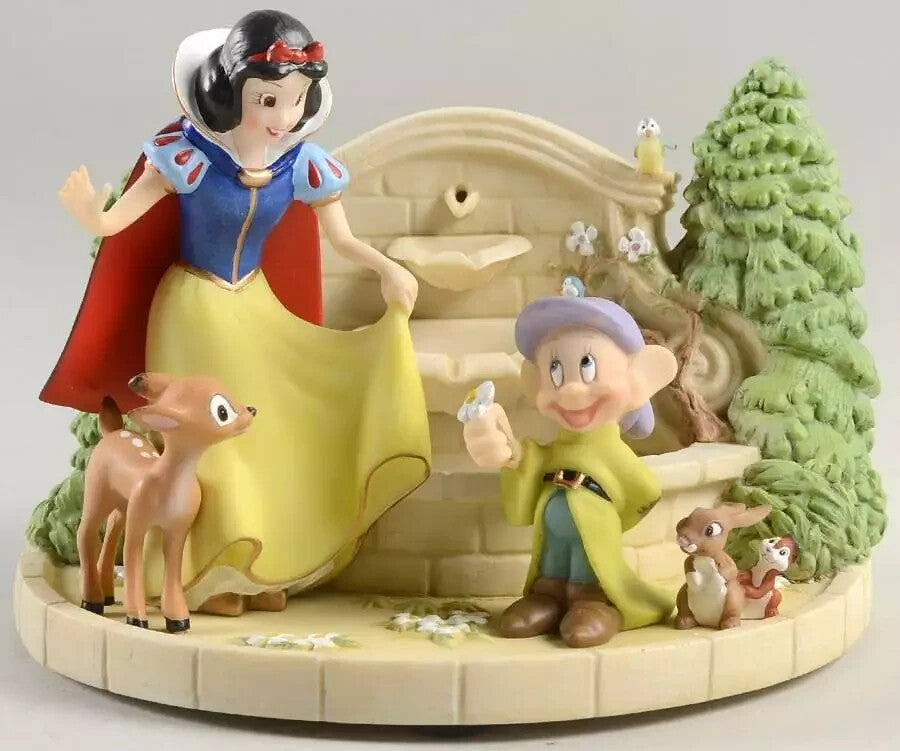 Lenox Disney Princess Snow White's Garden Fountain Figurine Fawn Bird Dopey NEW0
