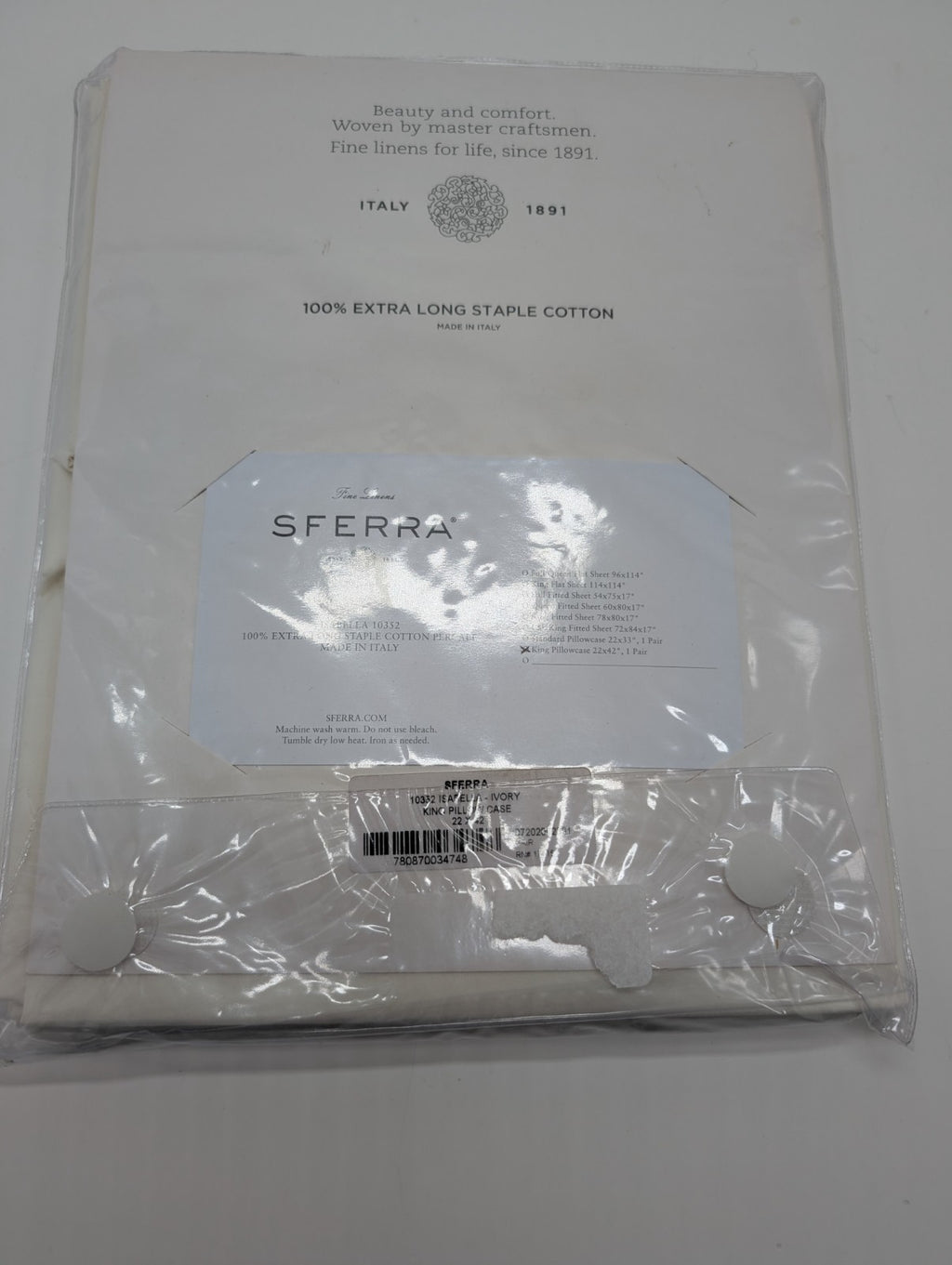 Sferra Isabella Ivory King Pillowcases Solid 100% Cotton Percale 500TC Italy NEW4