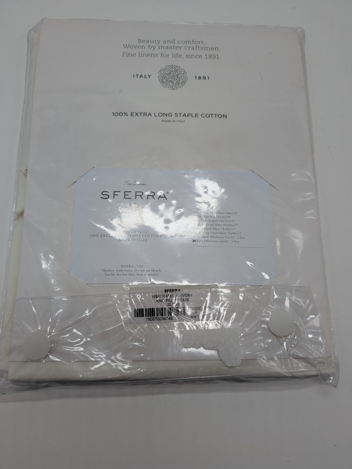 Sferra Isabella Ivory King Pillowcases Solid 100% Cotton Percale 500TC Italy NEW4